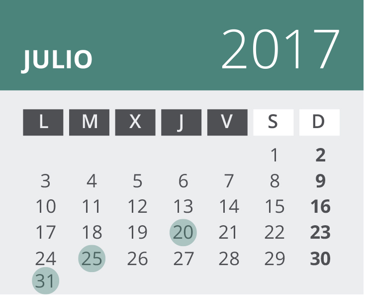 Calendario del Territorio Común. julio